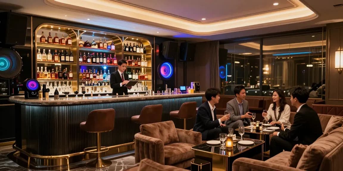 강남쩜오의 고급스러운 카라오케 공간에서 전문적인 응대와 프라이빗 환경을 느끼는 모습