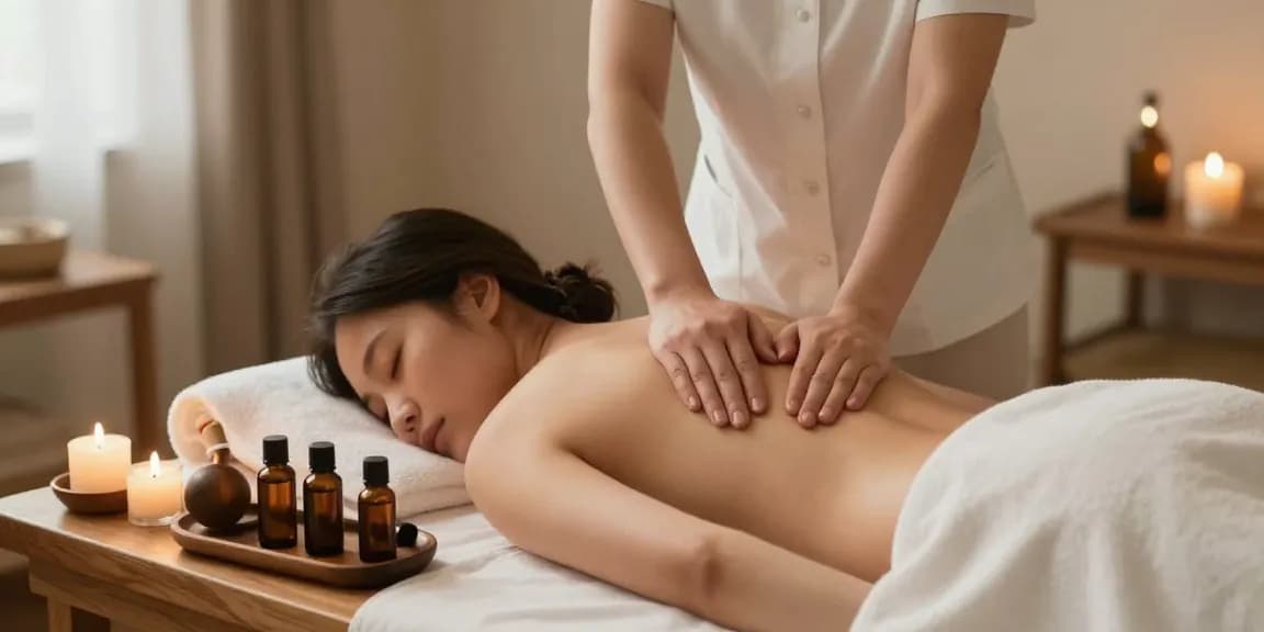 러시아마사지 전문가가 편안한 공간에서 고객을 케어하는 모습
