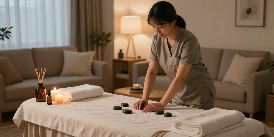 Providing premium 부평출장마사지 in a calming home environment with a Korean therapist and soothing decor.