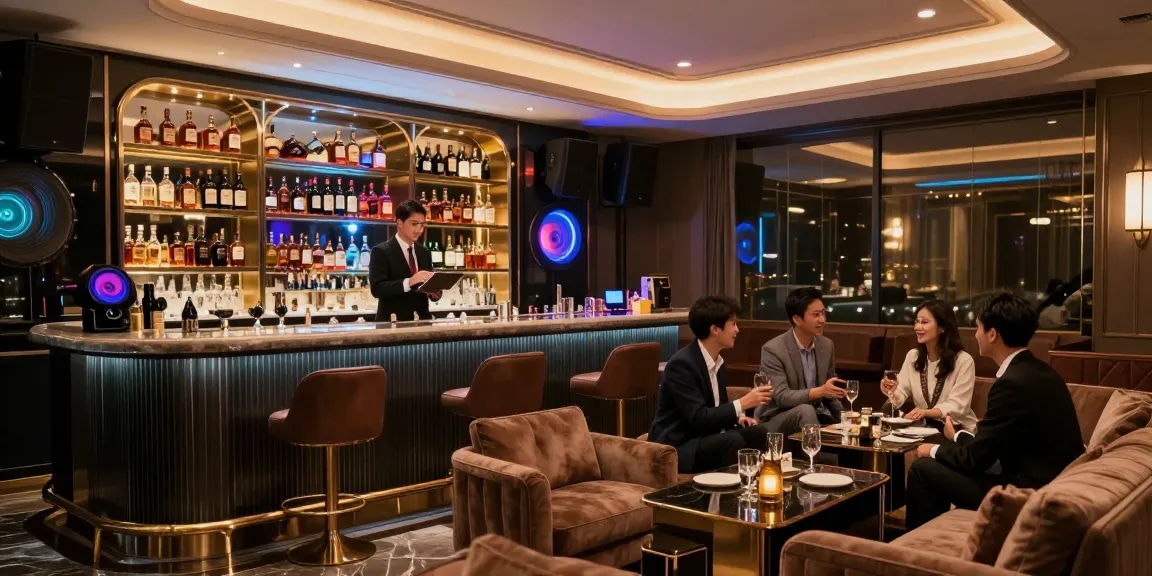 강남쩜오의 고급스러운 카라오케 공간에서 전문적인 응대와 프라이빗 환경을 느끼는 모습