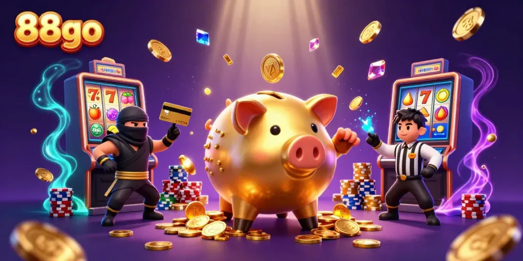 Experience thrilling casino action with 88go's vibrant gaming scene featuring dynamic characters and exciting elements.