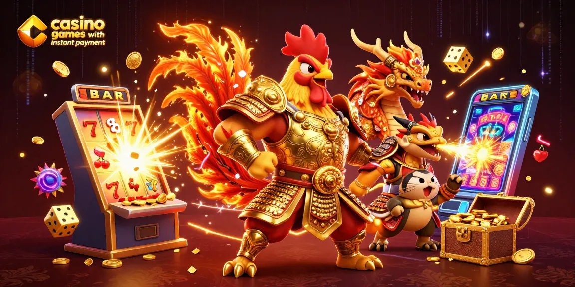 Experience thrilling casino games with instant payout in a vibrant, dynamic 3D illustration.