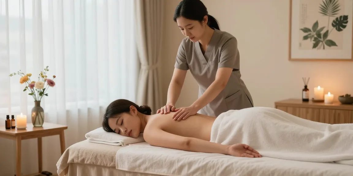 서울출장마사지 서비스 중인 마사지 치료사와 고객의 편안한 스파 환경