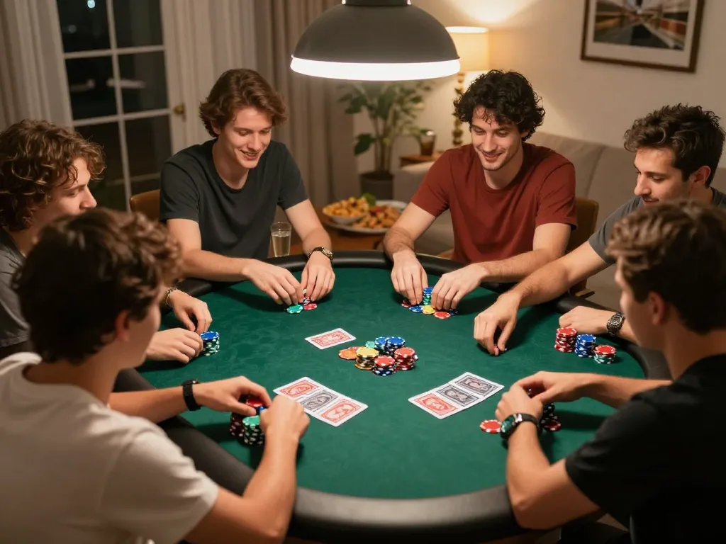Players enjoying a poker game at home while strategizing their next moves with cm88's gaming insights.
