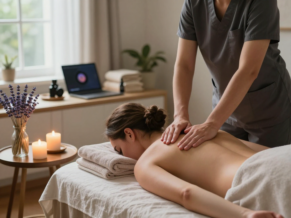 수원출장안마 relaxing massage session in a cozy home setting with calming ambiance.