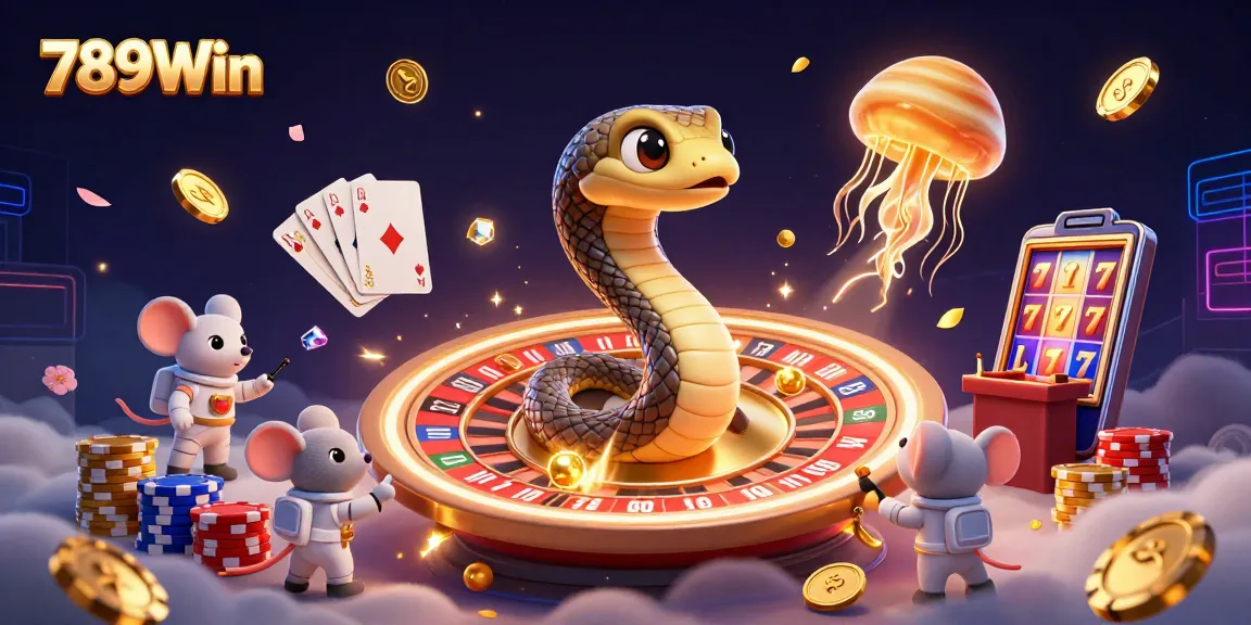 Experience thrilling bets at 789Win with a cosmic casino scene filled with vibrant creatures and games.