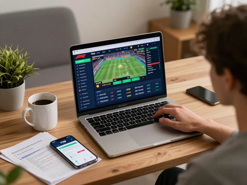 Engaging online sports betting action on F168 with a user focused on their laptop.