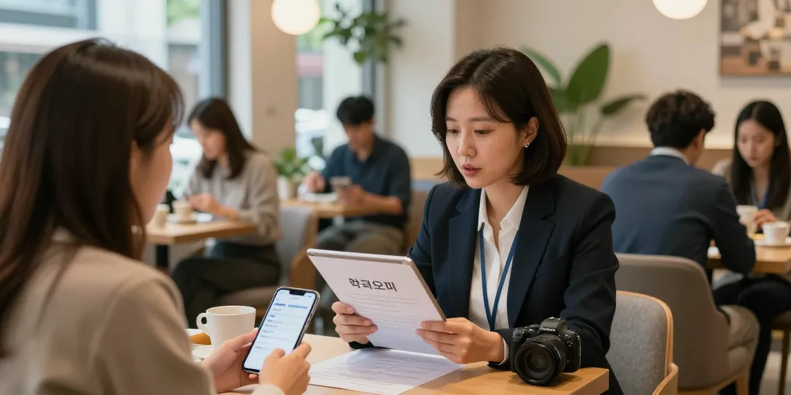 Professional consultation at a cafe showcasing 한국오피 services with lively atmosphere.