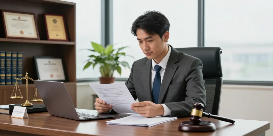 Criminal lawyer reviewing additional hints at a modern office desk, emphasizing legal expertise.