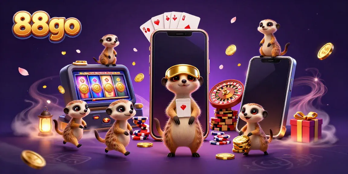 Experience the thrill of 88go with meerkats operating a vibrant casino scene, complete with dynamic game elements.