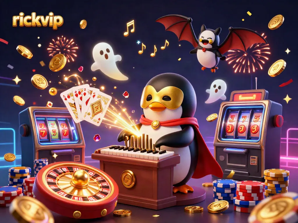 Experience thrilling gameplay with rickvip in a vibrant, dynamic 3D casino scene featuring whimsical characters.