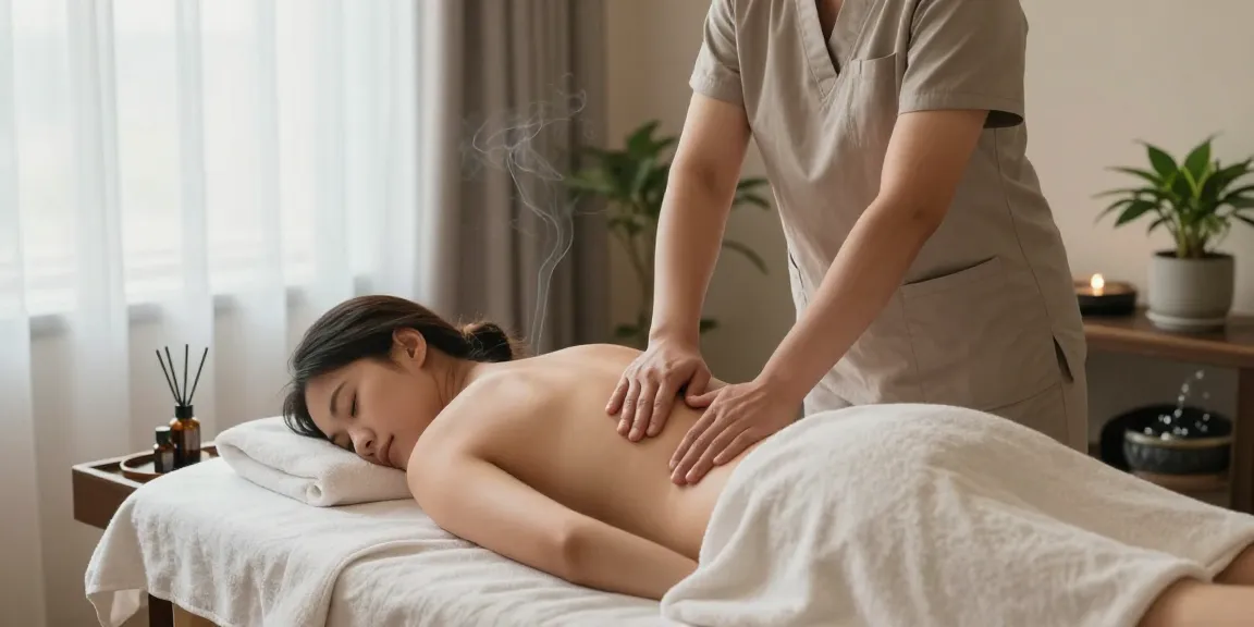 마사지 치료를 받으며 휴식을 취하는 고객의 평화로운 장면